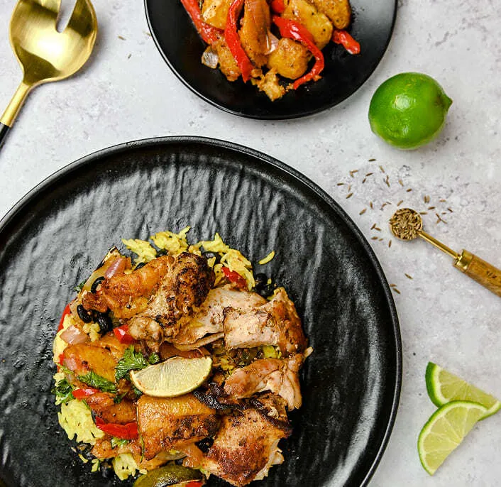 Delivery menu with various dishes and desserts